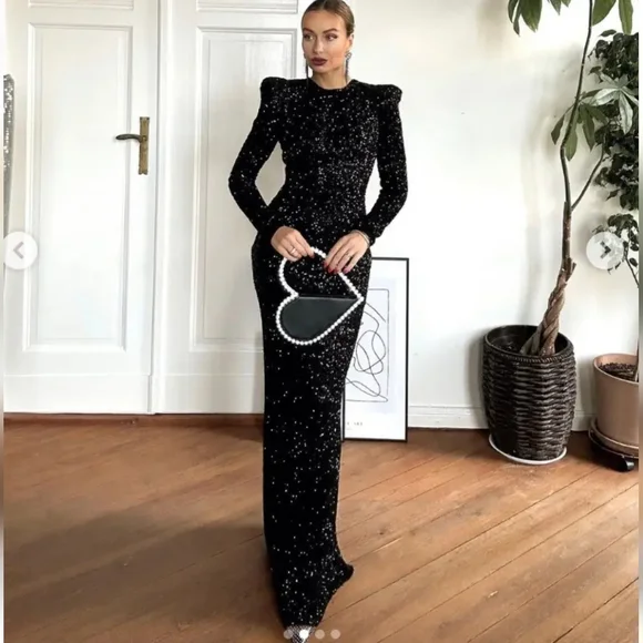 Zara  SEQUIN MAXI DRESS GOWN BLACK SIZE XS - Picture 4 of 16